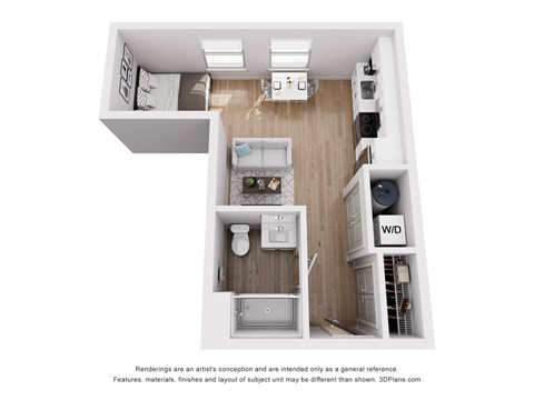 Floor plan for studio, 1 bath, 396 sqft